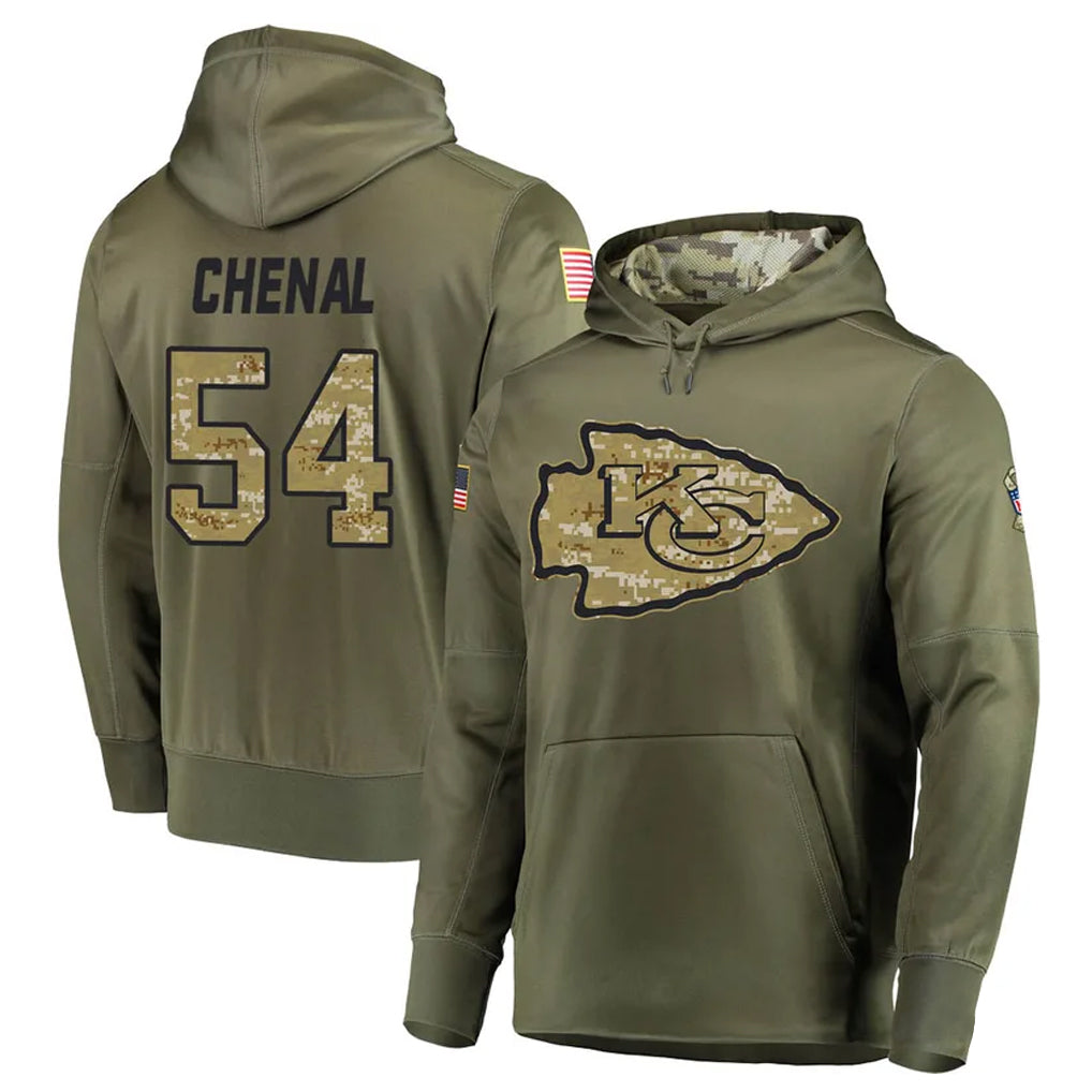 KC.Chiefs #54 Leo Chenal Player Salute to Service Limited Olive Hoodies Football Jerseys football jersey product view 1