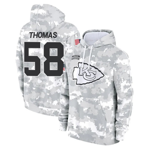 KC.Chiefs #58 Derrick Thomas Player Arctic Camo Salute to Service Hoodies Football Jerseys football jersey product view 1
