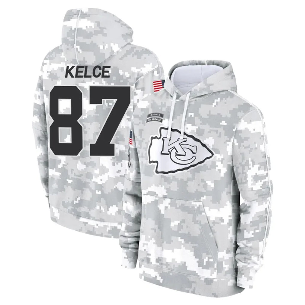 KC.Chiefs #87 Travis Kelce Player Arctic Camo Salute to Service Hoodies Football Jerseys football jersey product view 1
