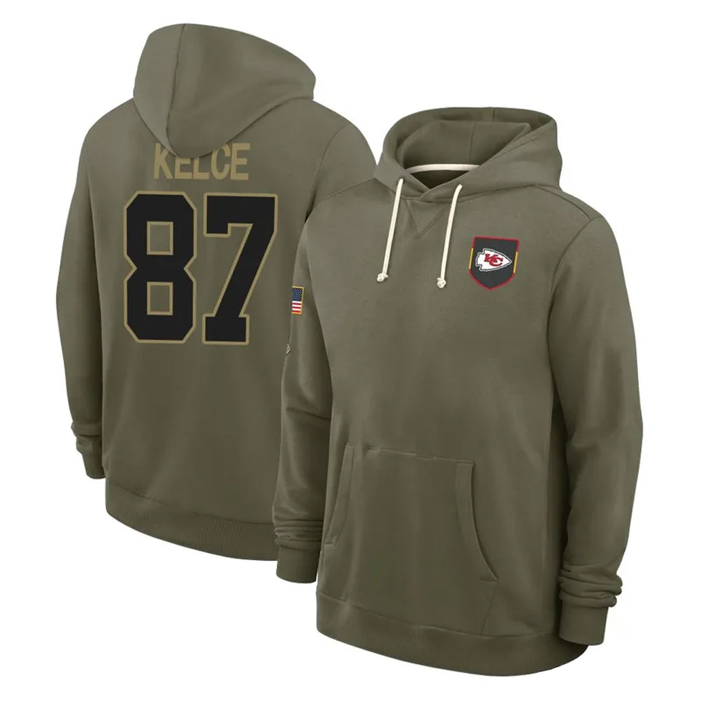 KC.Chiefs #87 Travis Kelce Player Olive Salute to Service Hoodies Football Jerseys football jersey product view 1