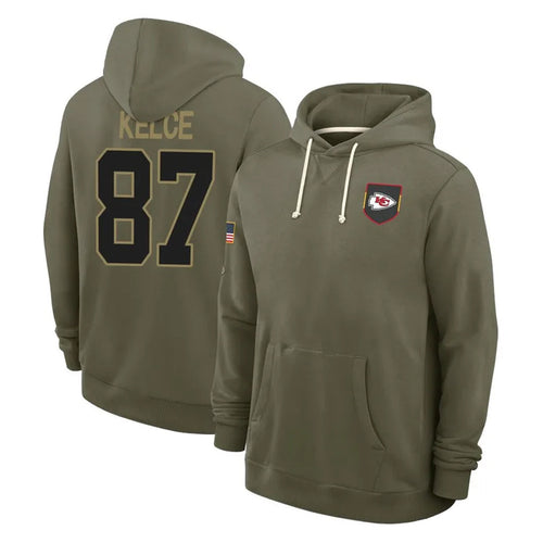 KC.Chiefs #87 Travis Kelce Player Olive Salute to Service Hoodies Football Jerseys football jersey product view 1