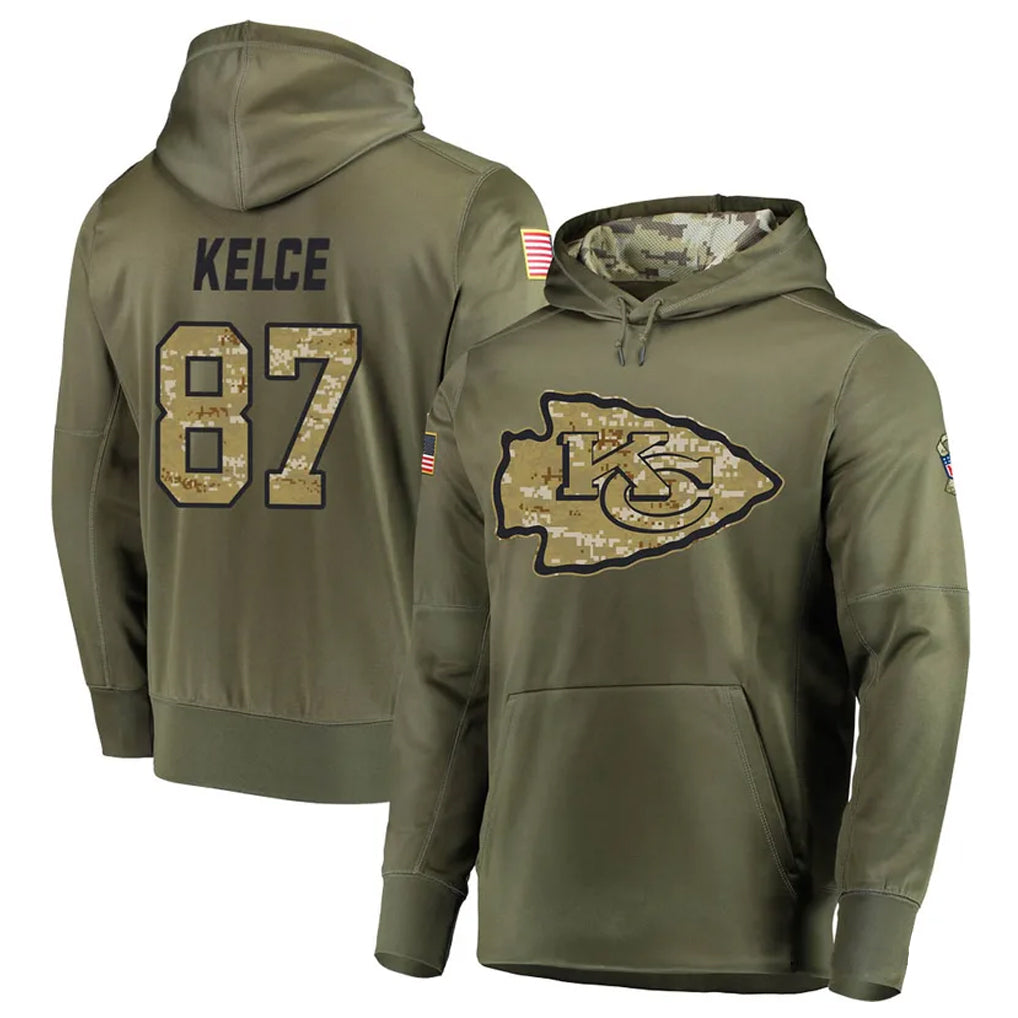 KC.Chiefs #87 Travis Kelce Player Salute to Service Limited Olive Hoodies Football Jerseys football jersey product view 1
