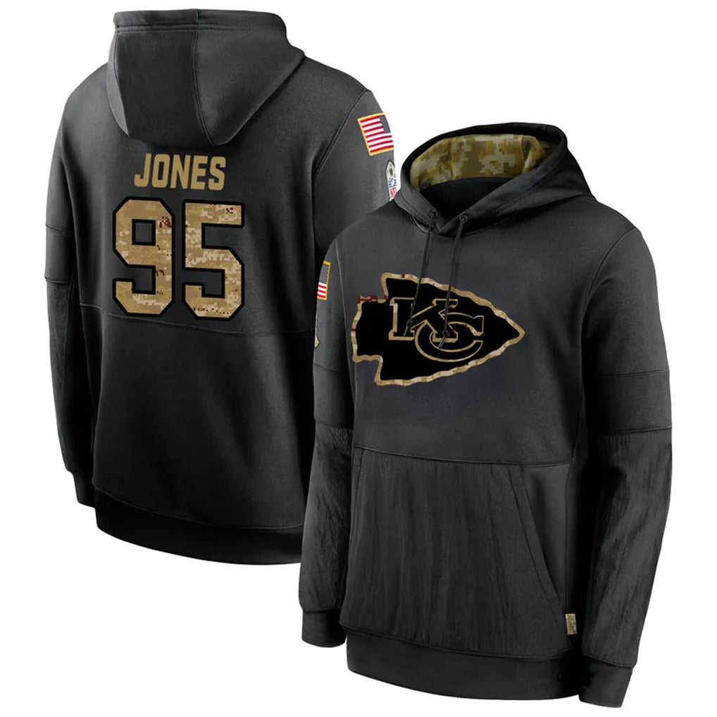 KC.Chiefs #95 Chris Jones Player Black Salute to Service Hoodies Football Jerseys football jersey product view 1