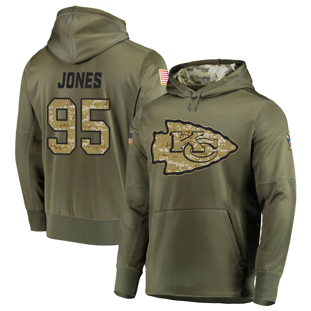KC.Chiefs #95 Chris Jones Player Salute to Service Limited Olive Hoodies Football Jerseys football jersey product view 1