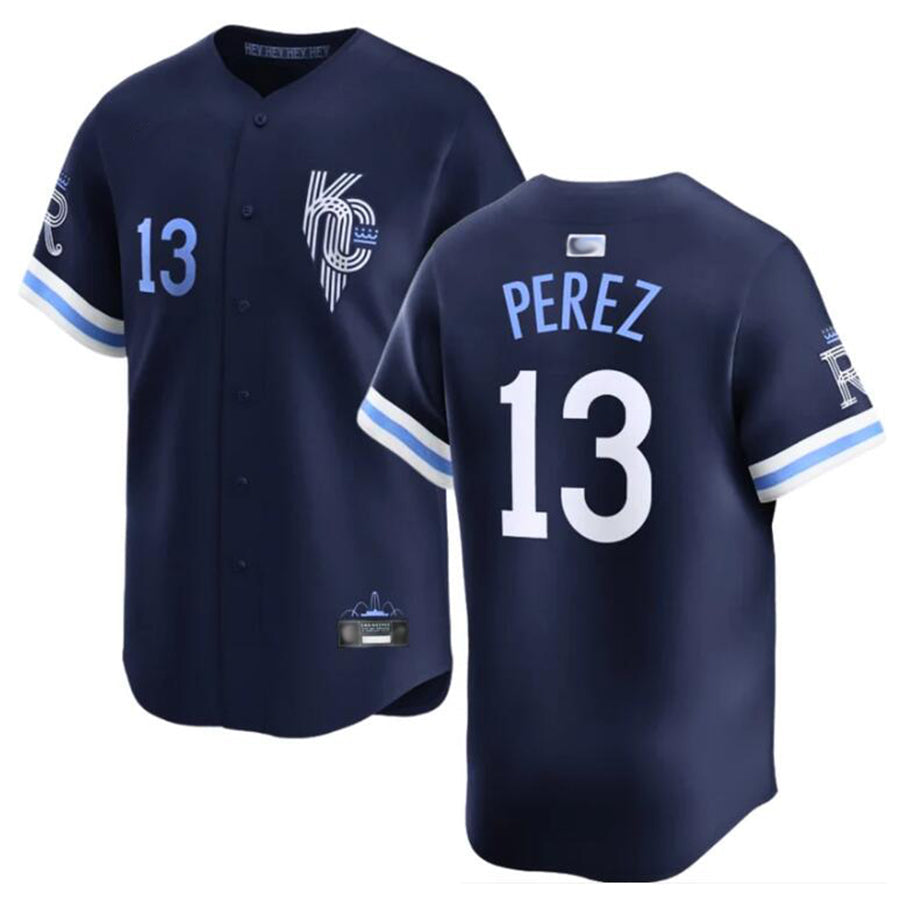 KC.Royals #13 Salvador Perez Player Blue City Connect Baseball Jerseys baseball jersey product view 1