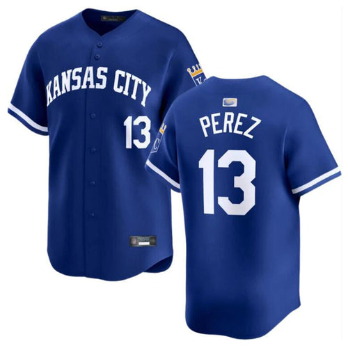 KC.Royals #13 Salvador Perez Player Blue Home Limited Baseball Jerseys baseball jersey product view 1