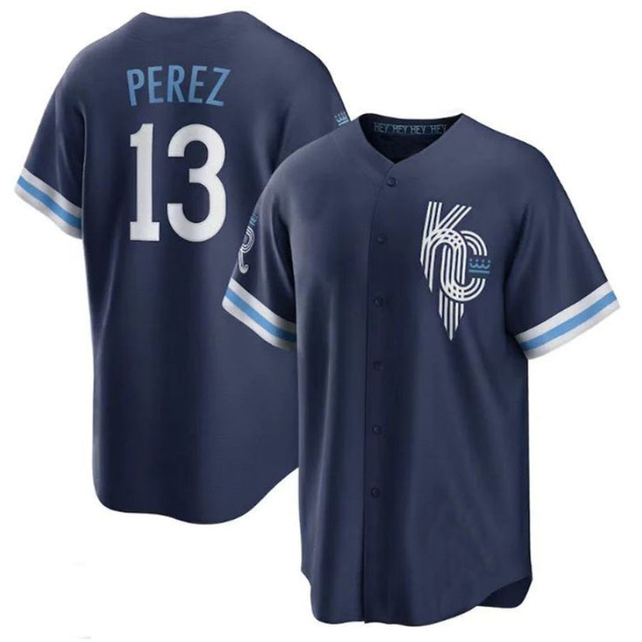KC.Royals #13 Salvador Perez Player City Connect Replica Navy Baseball Jerseys baseball jersey product view 1
