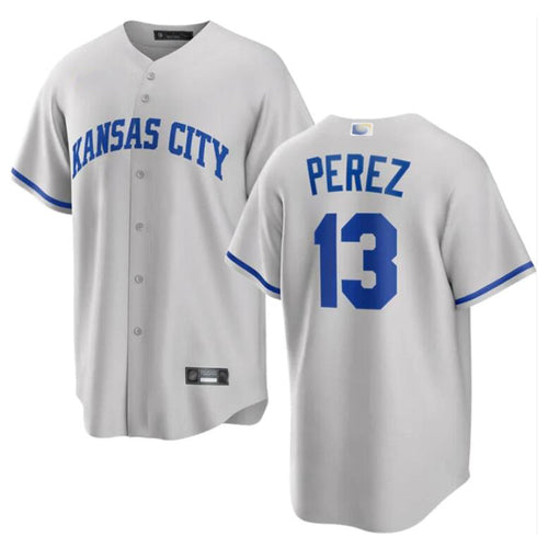 KC.Royals #13 Salvador Perez Player Gray Home Replica Baseball Jerseys baseball jersey product view 1