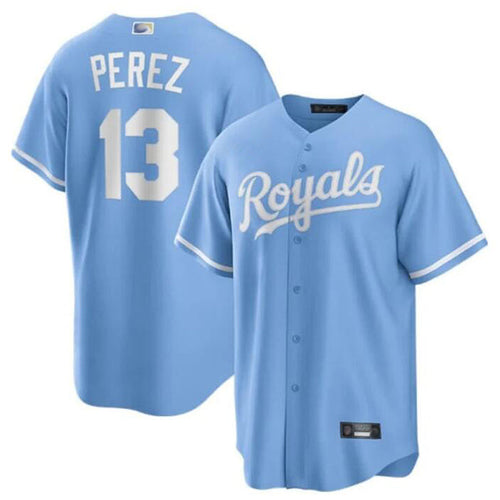 KC.Royals #13 Salvador Perez Player Light Blue Home Replica Baseball Jerseys baseball jersey product view 1