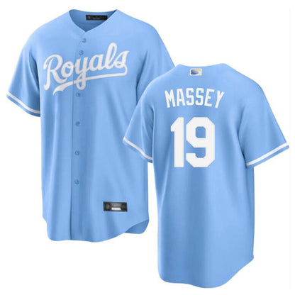 KC.Royals #19 Michael Massey Player Light Blue Home Replica Baseball Jerseys baseball jersey product view 1