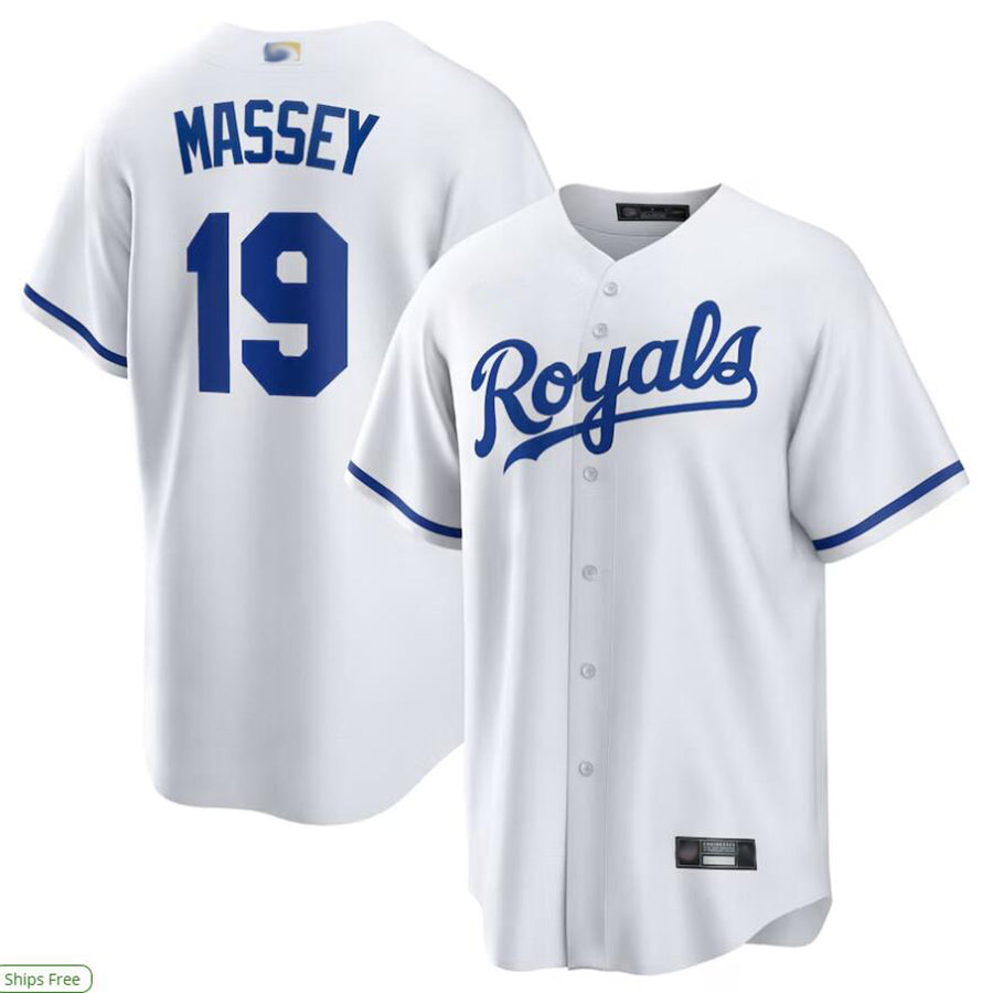 KC.Royals #19 Michael Massey Player White Home Replica Baseball Jerseys baseball jersey product view 1