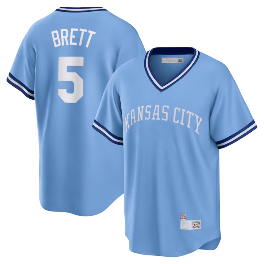 KC.Royals #5 George Brett Player Light Blue Road Cooperstown Collection Baseball Jerseys baseball jersey product view 1