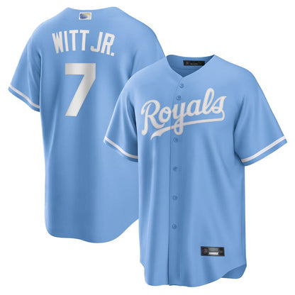 KC.Royals #7 Bobby Witt Jr. Player Light Blue Alternate Replica Baseball Jerseys baseball jersey product view 1