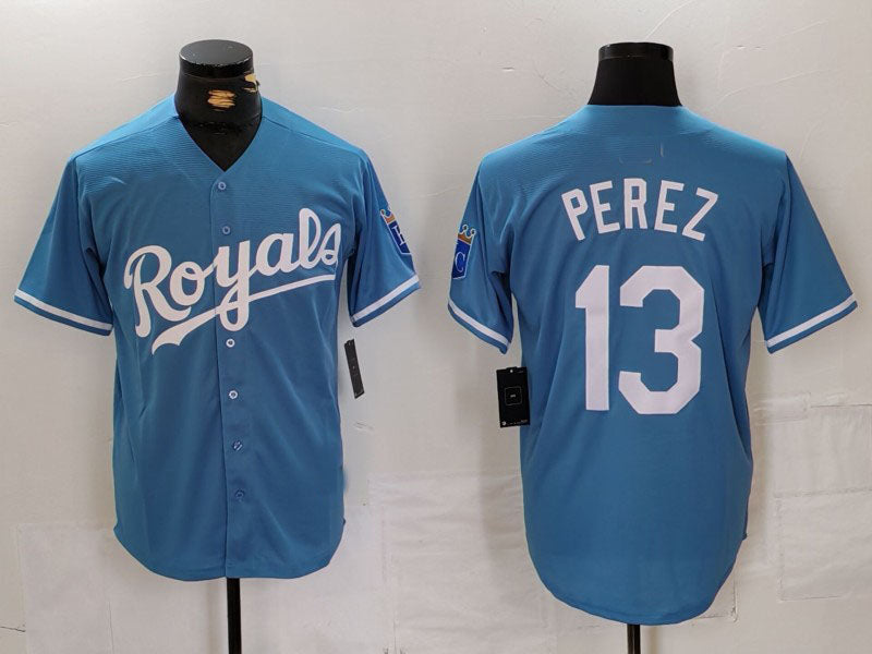 KC.Royals #13 Salvador Perez Player Light Blue Cool Base Stitched Baseball Jerseys baseball jersey product view 1