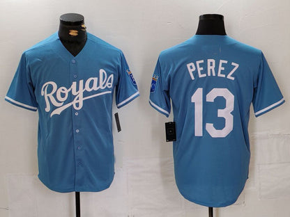 KC.Royals #13 Salvador Perez Player Light Blue Cool Base Stitched Baseball Jerseys baseball jersey product view 1