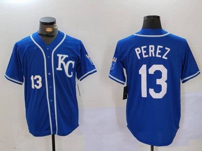 KC.Royals #13 Salvador Perez Player Jersey Blue KC Cool Base Stitched Baseball Jerseys baseball jersey product view 1
