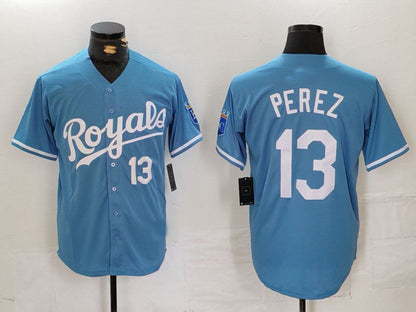 KC.Royals #13 Salvador Perez Player Game Jersey Light Blue Cool Base Stitched Baseball Jerseys baseball jersey product view 1