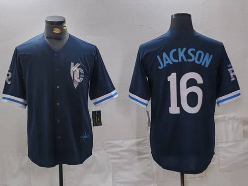 KC.Royals #16 Bo Jackson Player Navy City Connect Cool Base Stitched Baseball Jerseys baseball jersey product view 1