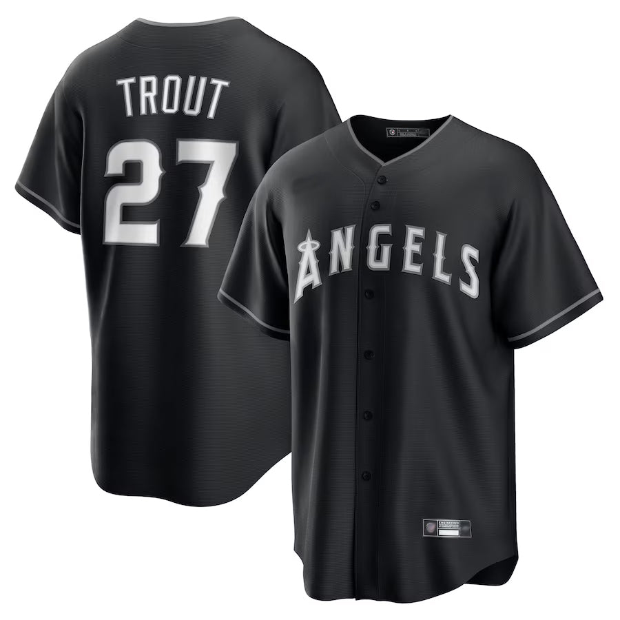 LA.Angels #27 Mike Trout Player Black Lights Out Replica Baseball Jerseys baseball jersey product view 1