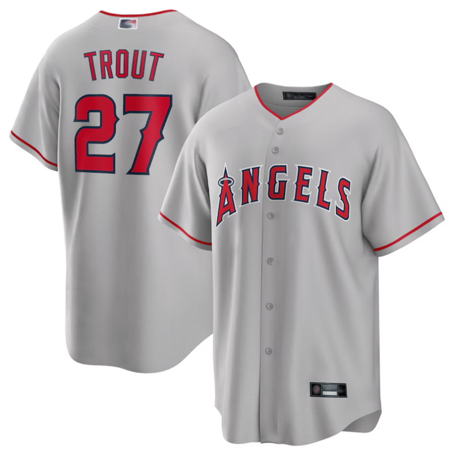 LA.Angels #27 Mike Trout Player Silver Road Replica Game Baseball Jerseys baseball jersey product view 1