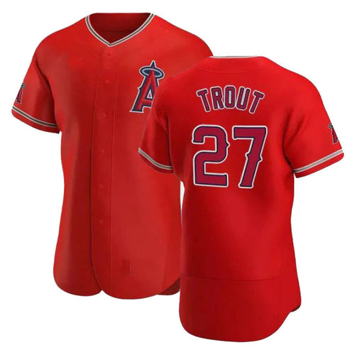 LA.Angels #27 Mike Trout Red Team Logo Elite Baseball Jerseys baseball jersey product view 1