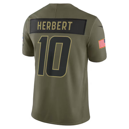 LA.Chargers #10 Justin Herbert Player Olive Salute to Service Limited Football Jerseys football jersey product view 1