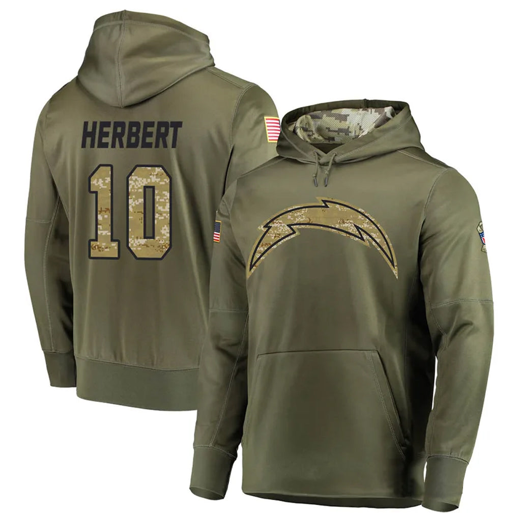LA.Chargers #10 Justin Herbert Player Salute to Service Olive Hoodies Game Football Jerseys football jersey product view 1