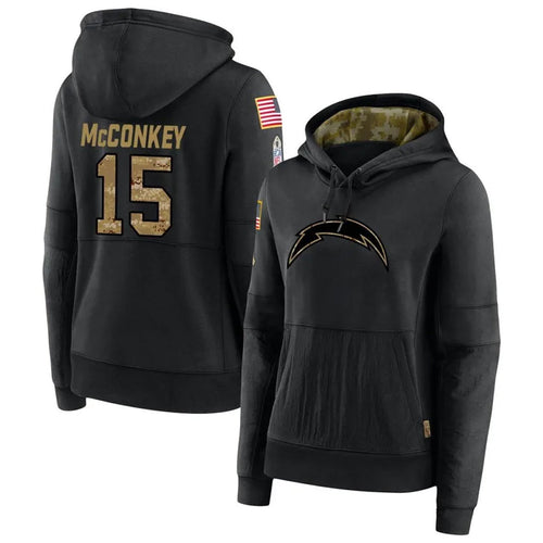 LA.Chargers #15 Ladd McConkey Player Salute to Service Black Hoodies Game Football Jerseys football jersey product view 1