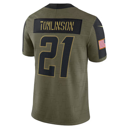 LA.Chargers #21 LaDainian Tomlinson Player Salute To Service Limited Olive Football Jerseys football jersey product view 1