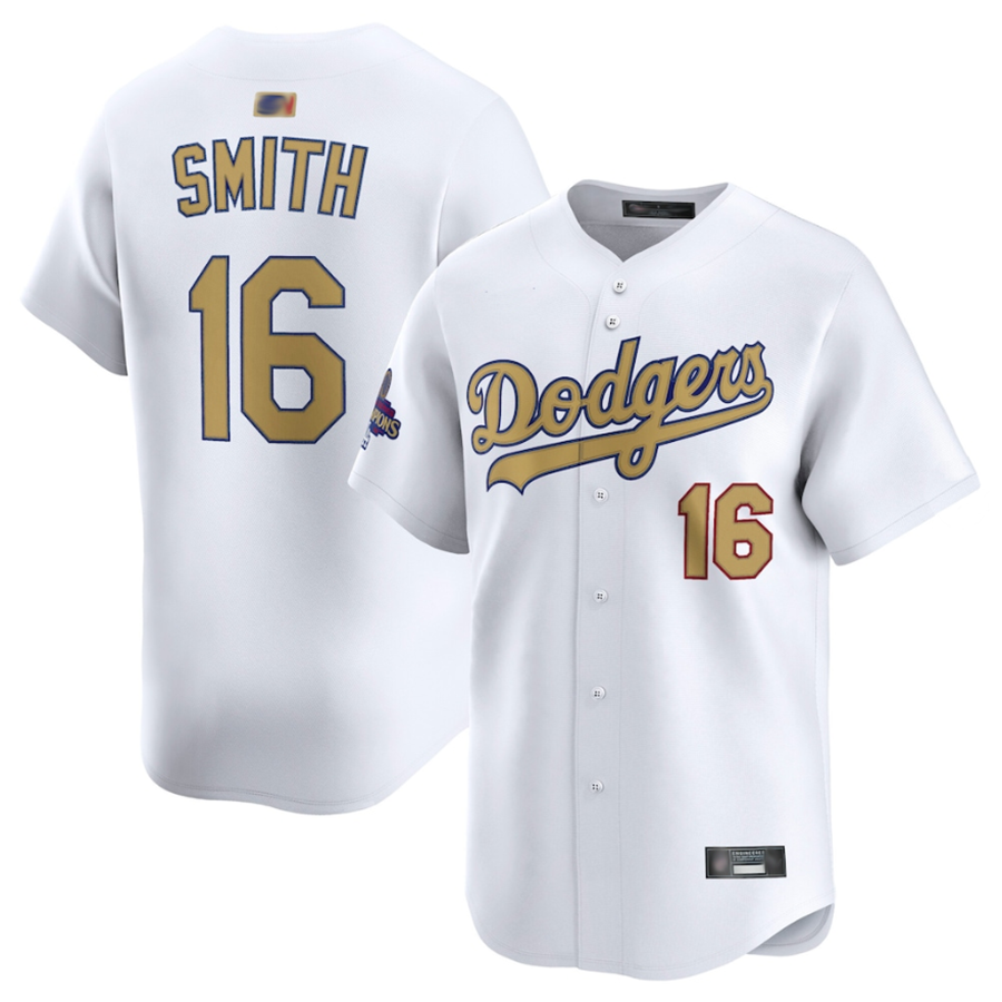 LA.Dodgers #16 Will Smith Player White Gold Collection Limited Baseball Jerseys baseball jersey product view 1
