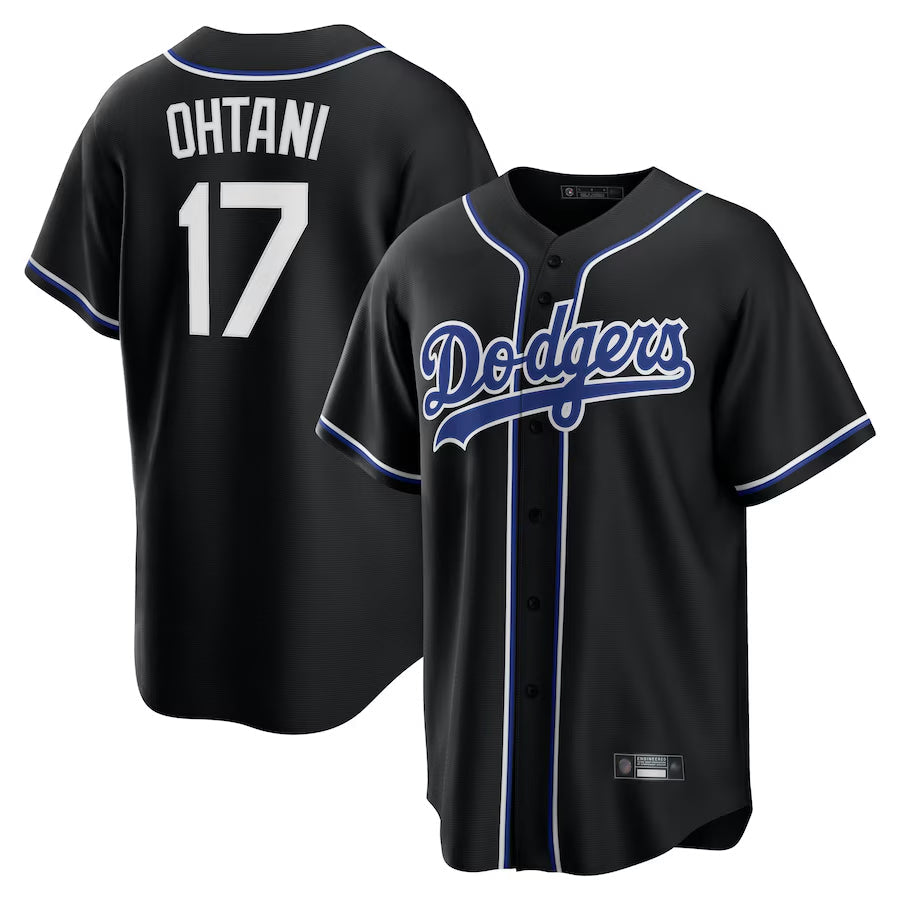 LA.Dodgers #17 Shohei Ohtani Player Black Lights Out Replica Baseball Jerseys baseball jersey product view 1
