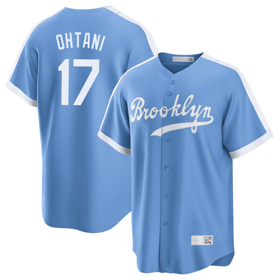 LA.Dodgers #17 Shohei Ohtani Player Light Blue Cooperstown Brooklyn Replica Baseball Jerseys baseball jersey product view 1