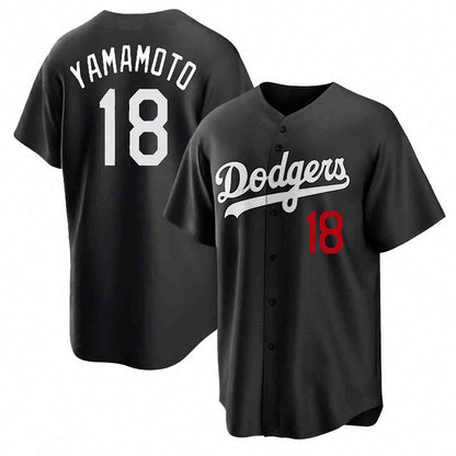 LA.Dodgers #18 Yoshinobu Yamamoto Player Black Game Baseball Jerseys baseball jersey product view 1