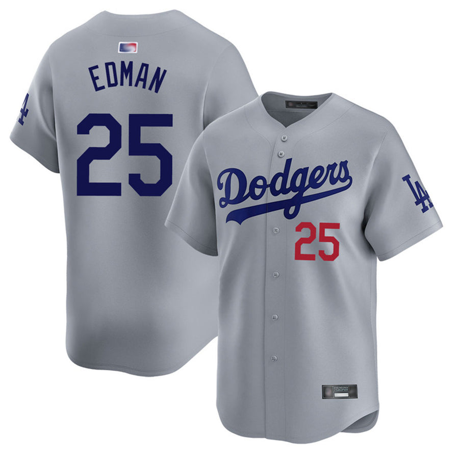 LA.Dodgers #25Tommy Edman Player Gray Road Limited Baseball Jerseys baseball jersey product view 1