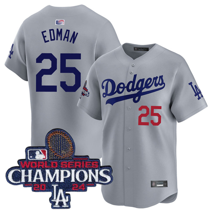 LA.Dodgers #25 Tommy Edman Player Gray Road Limited World Series Champions Baseball Jerseys baseball jersey product view 1