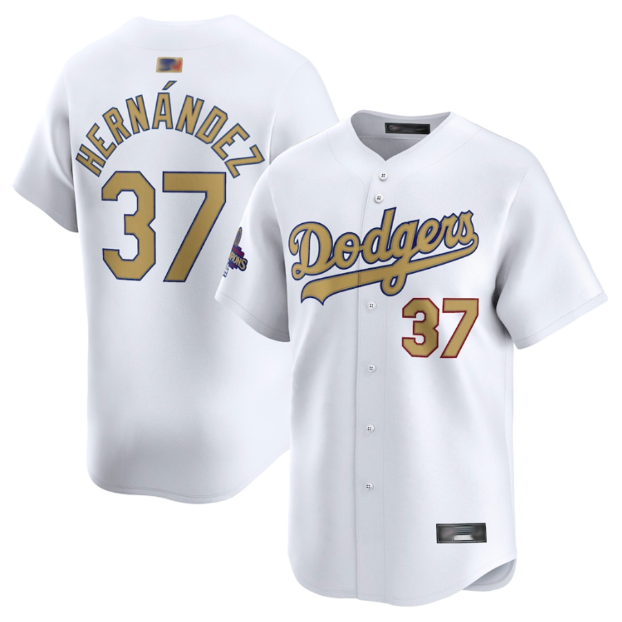LA.Dodgers #37 Teoscar Hernandez Player White Gold Collection Limited Baseball Jerseys baseball jersey product view 1