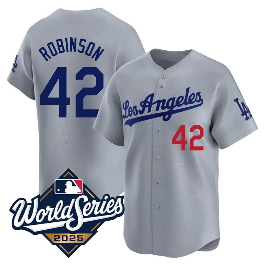 LA.Dodgers #42 Jackie Robinson Player Gray Home Limited World Series Baseball Jerseys baseball jersey product view 1