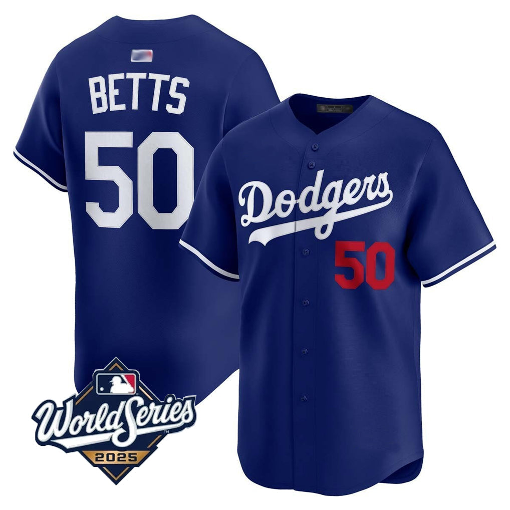 LA.Dodgers #50 Mookie Betts Player 2025 World Series Royal Home Game Baseball Jerseys baseball jersey product view 1