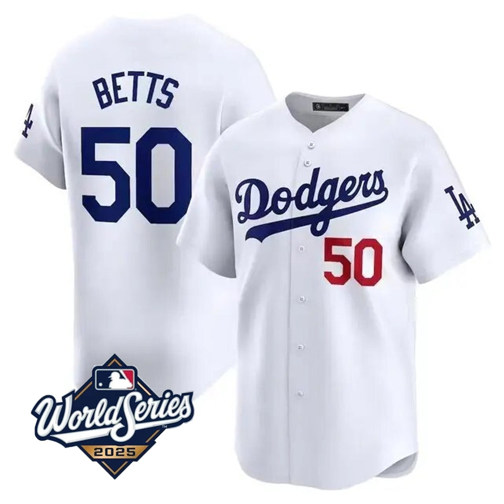 LA.Dodgers #50 Mookie Betts Player 2025 World Series White Home Game Baseball Jerseys baseball jersey product view 1