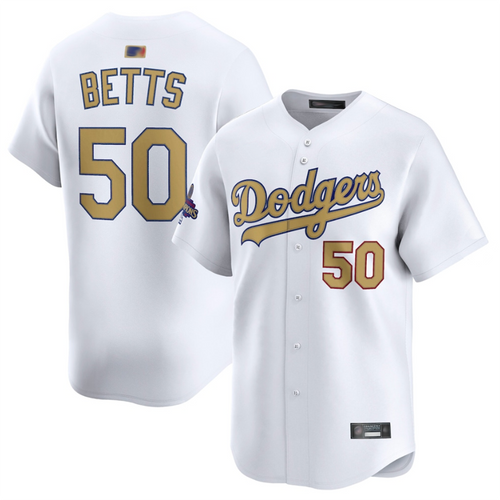 LA.Dodgers #50 Mookie Betts Player White Gold Collection Limited Baseball Jerseys baseball jersey product view 1