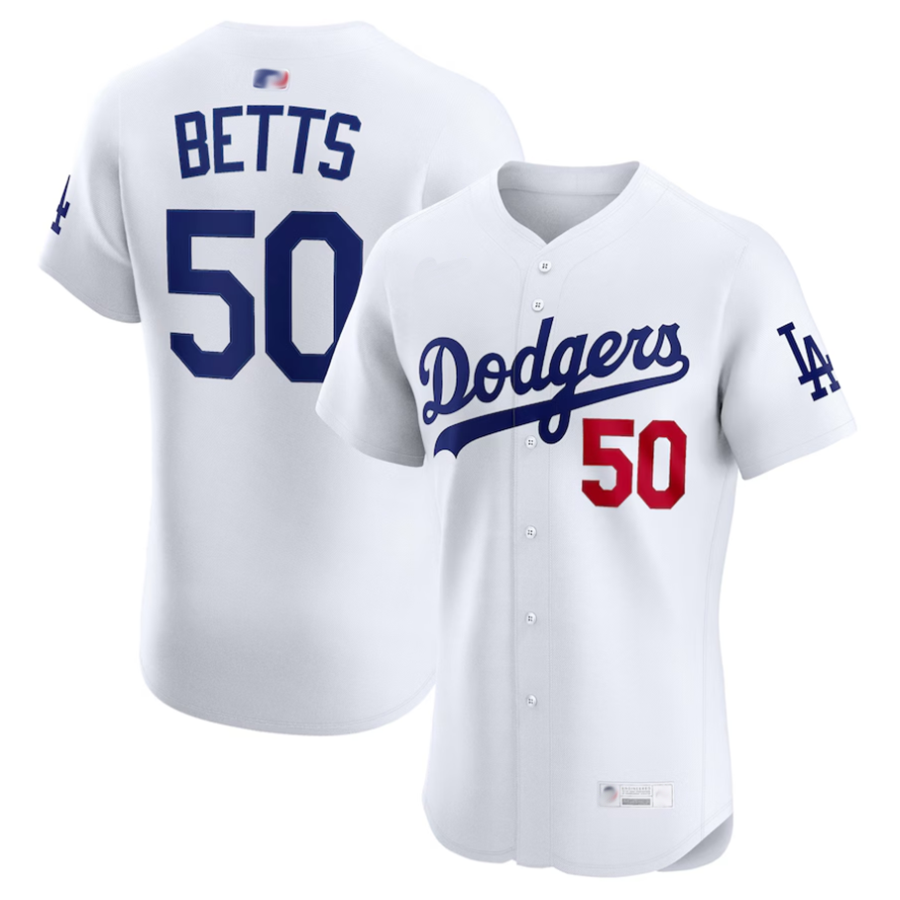 LA.Dodgers #50 Mookie Betts Player White Home Elite Baseball Jerseys baseball jersey product view 1