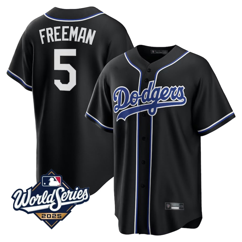 LA.Dodgers #5 Freddie Freeman Player 2025 World Series Black Home Game Baseball Jerseys baseball jersey product view 1