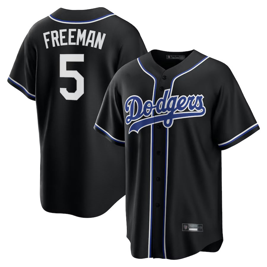 LA.Dodgers #5 Freddie Freeman Player Black Lights Out Replica Baseball Jerseys baseball jersey product view 1