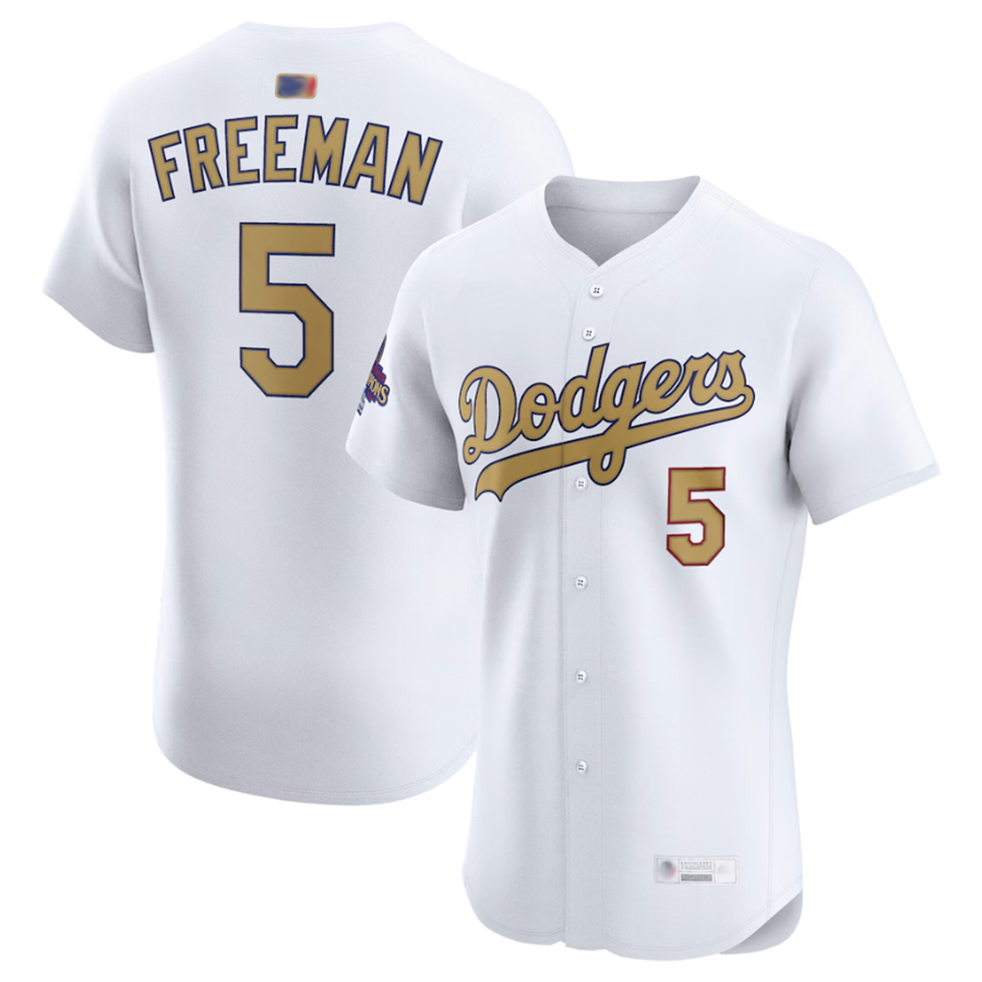 LA.Dodgers #5 Freddie Freeman Player White Gold Collection Elite Baseball Jerseys baseball jersey product view 1