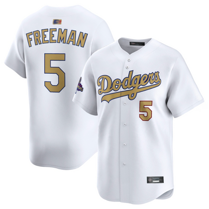 LA.Dodgers #5 Freddie Freeman Player White Gold Collection Limited Baseball Jerseys baseball jersey product view 1