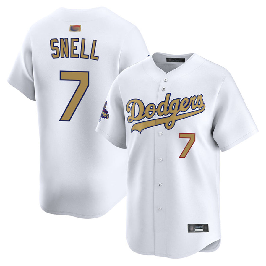 LA.Dodgers #7 Blake Snell Player White Gold Home Collection Limited Baseball Jerseys baseball jersey product view 1