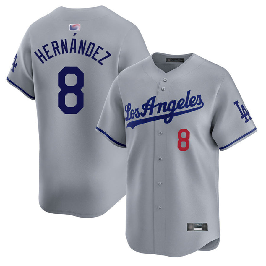LA.Dodgers #8 Enrique Hernandez Player Gray Road Limited Baseball Jerseys baseball jersey product view 1