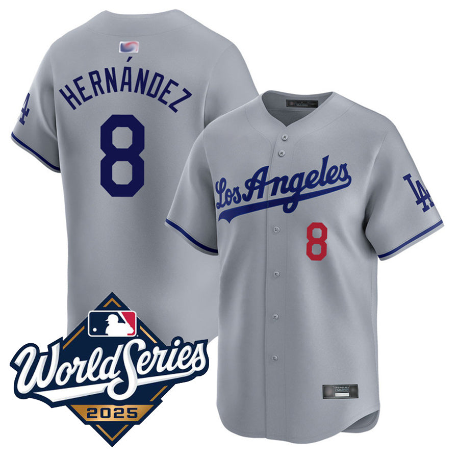 LA.Dodgers #8 Enrique Hernandez Player Gray Road Limited World Series Baseball Jerseys baseball jersey product view 1