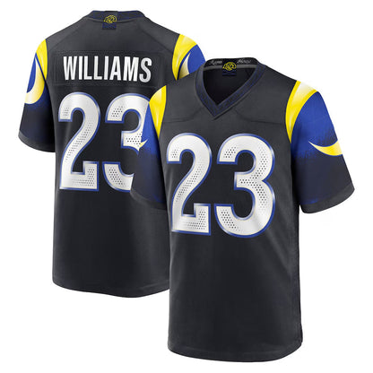 LA.Rams #23 Kyren Williams Player Midnight Blue Rivalries Collection Game Football Jerseys football jersey product view 2