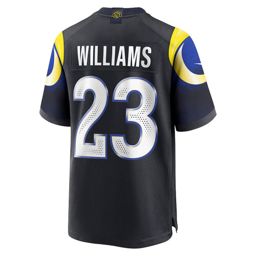 LA.Rams #23 Kyren Williams Player Midnight Blue Rivalries Collection Game Football Jerseys football jersey product view 1
